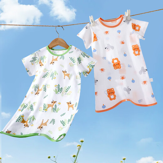 JOYNCLEON baby short-sleeved pajamas summer thin baby anti-kicking pure cotton pajamas children anti-cold nightgown home clothes Forest Deer 80cm