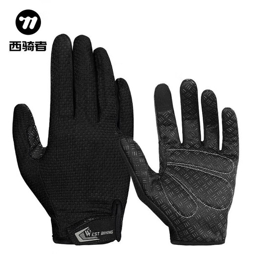 WestBiking cycling gloves long-finger bicycle motorcycle full-finger bicycle gloves shock-absorbing men and women spring and autumn touch screen black L
