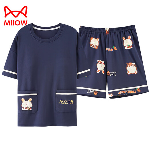 Catman (MiiOW) 6XL Extra Large Pure Cotton Shorts Shorts Pajamas Female Summer Fat Sister Plus Fat Plus Large Size 200 Jin [Jin equals 0.5 kg] Integrated with Chest Pad 3519 Short Sleeve Shorts - Chestless Pad M [80-100 Jin [Jin equals 0.5 kg]]