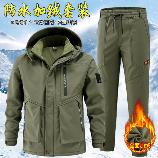 Jiuguge winter velvet thickened warm cotton work clothes welding wear-resistant labor protection cotton suit men's construction site thickened jacket waterproof velvet gray jacket top + pants 175 recommended 120-140 Jin Jin equals 0.5 kg