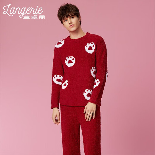 Lanzhuoli Couple's Outfit New Year's Ben Ming Nian Red Home Clothes Year of the Dragon Suit Up and Down Suit Pajamas for Men and Women New Style Women Indian Blue Men's L (175) Men's