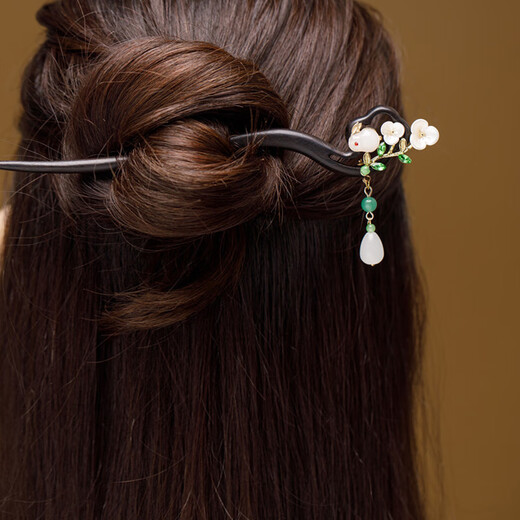 Chimera (CHIMERA) Jade Rabbit Flower Viewing Black Sandalwood Hairpin Ancient Style Updo Hairpin Tassel Walking Cheongsam Hanfu Headwear Girl Birthday Gift