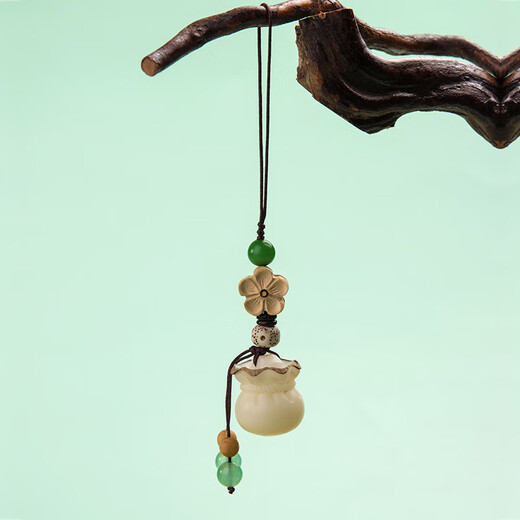 其势 手机挂绳挂件饰品 菩提白玉石手腕手机链 防丢配绳短款 高端男女款吊坠 U盘钥匙扣多功能挂饰 【招财福袋 · 福禄】手机链款