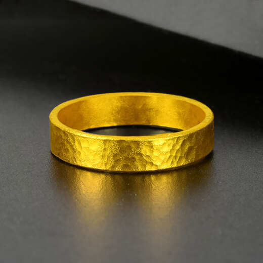 Craftsman gold ring for men and women 999 solid gold ancient hammer pattern flat ring couple tail ring ring gift No. 5 gold weight 4.17 grams face width about 4mm