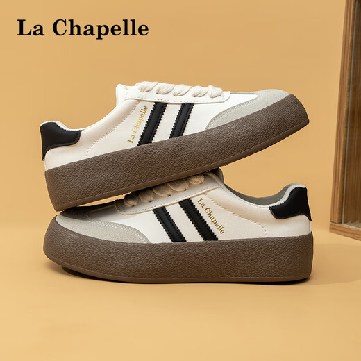 La Chapelle Frauenschuhe, deutsche Trainingsschuhe, neue dicke alleinige vielseitige weiße Schuhe, Sportbrettschuhe, Weiß und Schwarz von Frauen 36