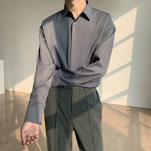 Kaduton camisa para hombres primavera casual nueva seda de hielo caído camisa de estilo hong kong colgante de manga larga estilo coreano de coño