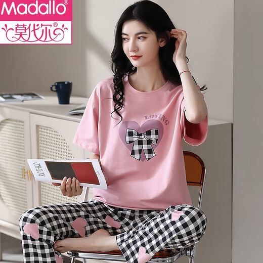 Camiseta sexy dulce y linda modal para mujeres con pijamas ultra delgados para mujeres con tasas de manga de manga corta y puro de primavera y otoño T-9712 (pantalones de manga corta) M tamaño (85-105Jin [Jin equivale a 0.5 kg])