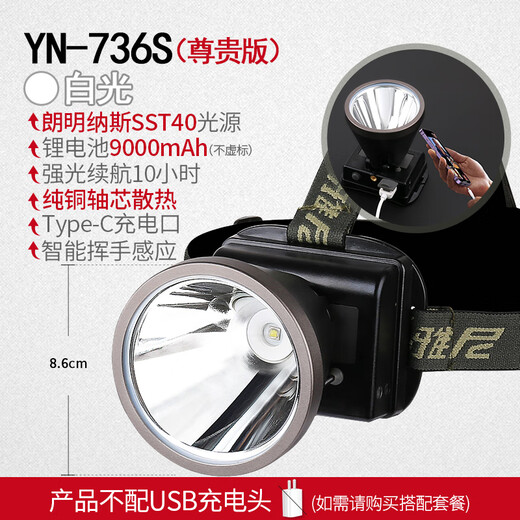 Yani-Scheinwerfer starke leichte laden super hell hellkopf montierte Taschenlampe High Power Outdoor-LED-Mining-Lampe Lithium-Batterie Ultra lange Akkulaufzeit 736s ​​(weißes Licht): Superheller großer Punkt 21700Spezifikationen Lithiumbatterie