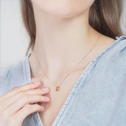 Chow Sang Sang Mint Series Double Ring 18K Rose Gold Necklace Interlocking Pendant 91873U47cm