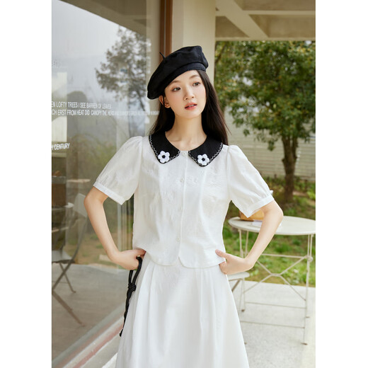 Zihan (ZIHAN) Zihan shirt skirt suit women's summer new forest style sweet jacquard shirt mid-length skirt two-piece set white XS