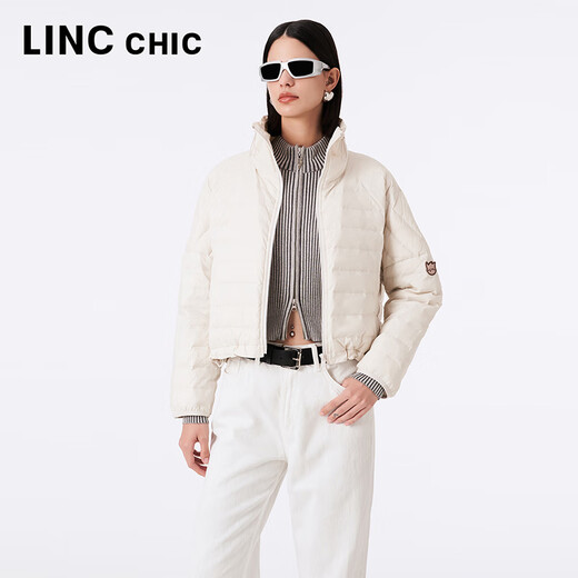 Jin Yujie Spring and Autumn Lightweight Down Jacket Women's Short Loose Stand Collar Light Warm Simple Jacket Y23301016 High Street Gray White XS Suitable for 120Jin Jin equal to 0.5kg or less