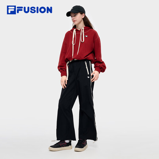FILA FUSION women's trendy hooded sweatshirt winter new fashion casual knitted top wine milk red-WI S