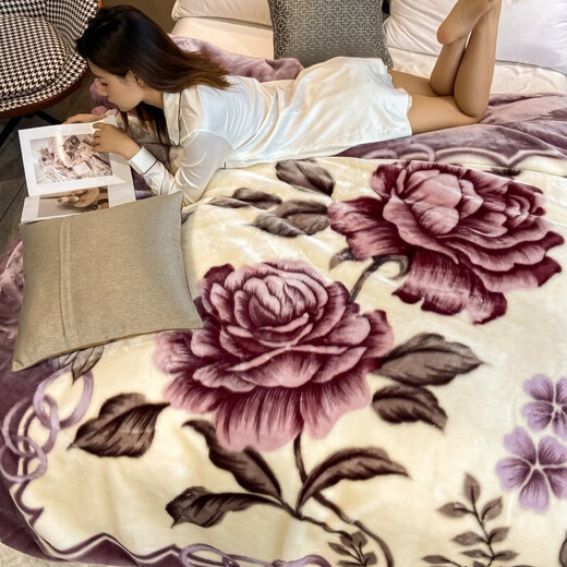 Yalu Milk Velvet Blanket Winter Thick Double-Sided Plush Blanket Student Cover Blanket Double Autumn and Winter Raschel Lunch Blanket 210 Gray Bean Paste - Elegant Floral 150cm*200cm Weighs about 4Jin Jin is equal to 0.5kg