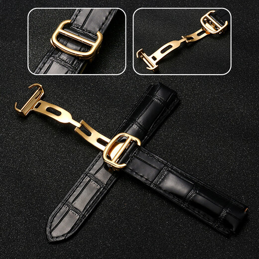 Suitable for original Cartier Blue Balloon watch strap, genuine leather for men and women, protruding bamboo bracelet, folding buckle accessories, black strap, silver buckle, 20 concave 12mm (dial 42)