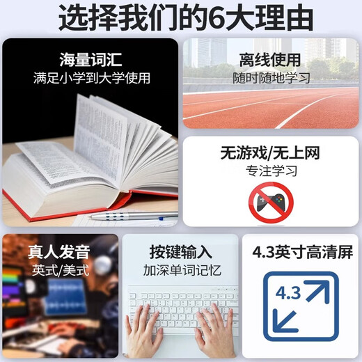 Kuaiyitong student English electronic dictionary learning machine for primary school junior high school students offline back-checking word artifact Longman advanced English-Chinese bilingual dictionary translator without games can be brought to school Space Silver HD screen upgraded version 16G Longman version