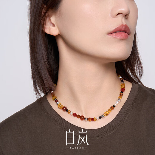 Bai Lancai Xia Necklace Women's Amber Agate Oval Pearl Clavicle Chain Fashionable Temperament Jewelry Birthday Gift for Wife