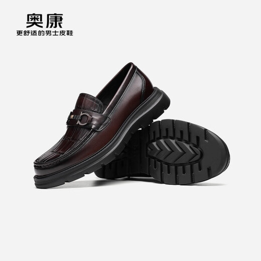 奥康（Aokang）官方男鞋 2024秋季新款石头纹休闲皮鞋马衔扣舒适乐福鞋商场同款 棕色 6241614069 38