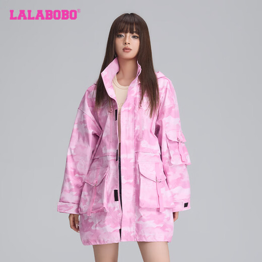 
LALABOBO dopamine camouflage medium-length windbreaker for women's autumn new loose light outdoor work jacket LBDC-WSDW13 pink regular M