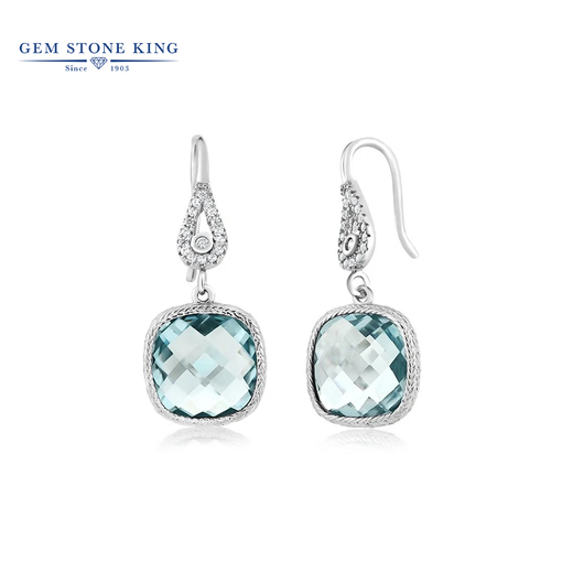 GEM STONE KING 925 silver earrings set with imitation aquamarine earrings 11 carat colored gemstone earrings jewelry as a Chinese Valentine's Day gift for your girlfriend