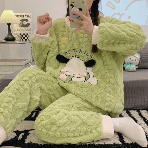 Pei Shiyan Pyjamas für Frauen Korallen Velvet Winter 2024 Neues samt verdickte Flanellmädchen Große Kinder warme Set Außerhalb xx4873/c Samt verdickte Set M 160C75-95jin [Jin gleich 0,5 kg]