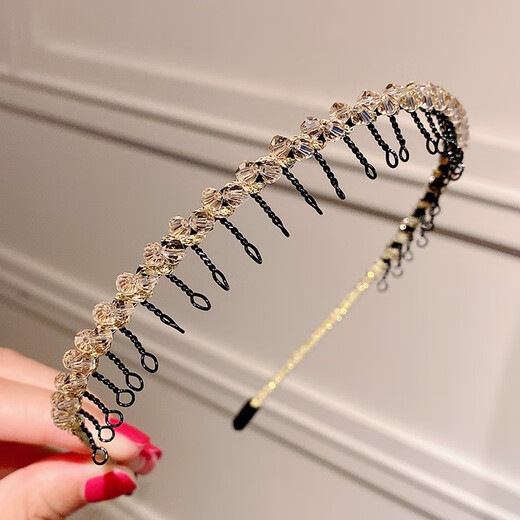 LEMIAO LEMIAO Light luxury rhinestone toothed anti-slip hairband bangs broken hair artifact versatile headband hairpin princess style champagne color A05-302