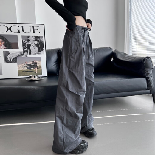 
7 high-quality American solid color casual pants for men in summer and autumn trendy fashion slim and versatile simple drooping cleanfit straight pants DDD-727 dark gray 2XL