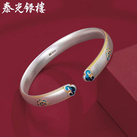 Taiguang Silver House Silver Bracelet 9999 foot silver bracelet enamel drawing Jinbaoxianghua new Chinese style silver bracelet to give girlfriend gift Baoxianghua golden green bracelet about 33g