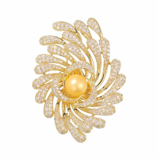 QUAMER luxurious and atmospheric fireworks brooch, versatile high-end pearl sunflower brooch suit jacket, gold fireworks brooch