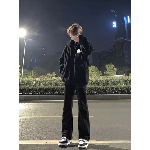 Haoshu Denim Micro-Flare Pantalon Spring and Summer Black Pants High Street Pantalon American Low Straight Drooping Micro-Flare Pantal
