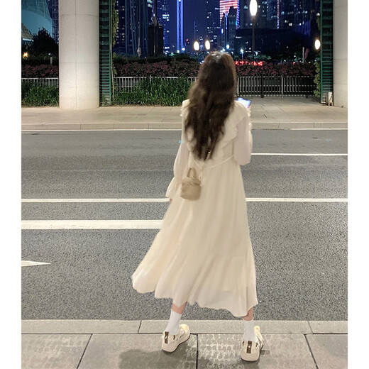
French-style long-sleeved long-sleeved dress for women in autumn new design high waist slim long skirt light apricot color #1048 S