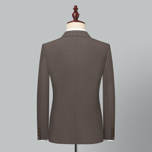 Shanghai-style Haoyu suit men's slim business formal suit three-piece double-breasted lapel collar groomsmen suit groom's suit 8935 dark khaki (suit + vest + trousers) XL (175)
