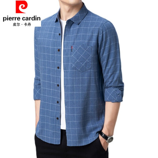 Pier Cardin Pure Cotton Комфортный рубашка с длинными рукавами мужская весна и осень средних и пожилых клетчатых клетчатых клетчатых клетчатых рубашков крупноразмерной рубашки с ватной рубашкой 6626 Синий тонкий стиль 180/2xl Рекомендуется 145-160JIN [JIN равняется 0,5 кг]