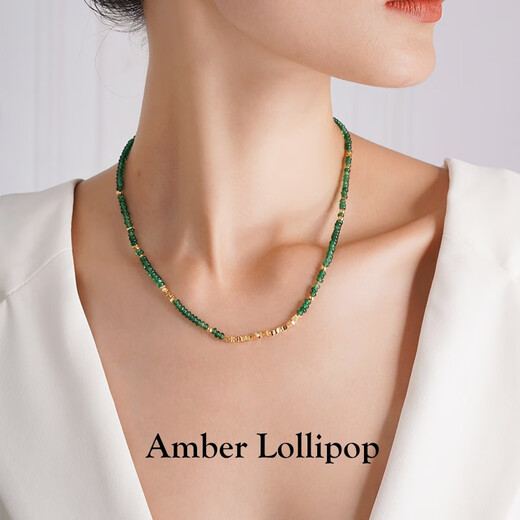 Amber Lollipop Emerald Necklace Women's Broken Silver Beaded Collarbone Necklace Anniversary Birthday Gift for Girlfriend and Wife