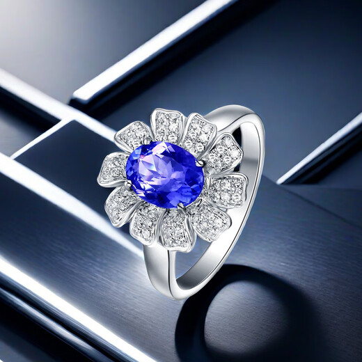 COASZE 1.3 carat natural tanzanite ring for women 18K gold inlaid with sapphire. Chinese Valentine's Day gift for girlfriend. 1.3 carat 4A grade tanzanite ring (note bracelet)