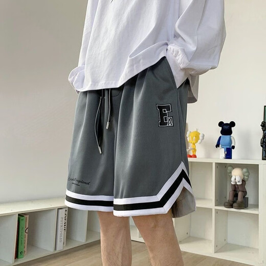 Cexi shorts men's summer American sports fitness basketball pants boys loose ice silk quick-drying men's five-point large pants white + black XL - recommended 110-130 Jin Jin equals about 0.5 kg