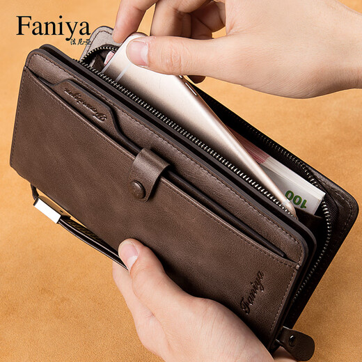 Fania Wallet Men's Long Leather 2025 New Cowhide Clutch High-end Birthday Gift Wallet Wallet Card Bag Coffee Color