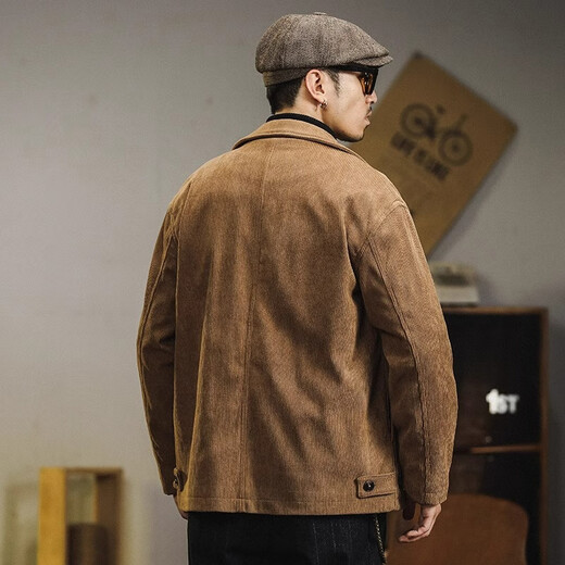 Pos después de la exploración, la chaqueta de traje de traje de traje de muescas retro estadounidense de peso casual de los hombres y la chaqueta de hombres sueltas de otoño de la marca de moda top para hombres marrón 2xl (160-180jin [Jin equivale a 0.5 kg])