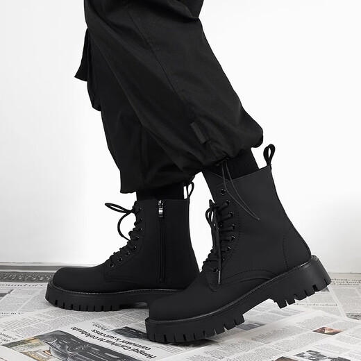RXEX Martin Boots Herren Frühling und Sommer All-Match Dicke Sohle schwarze hochrangige Lederschuhe 2025 NEUE hochausgestellte Lokomotive Schneestiefel Herrenschwarz 42 260 mm
