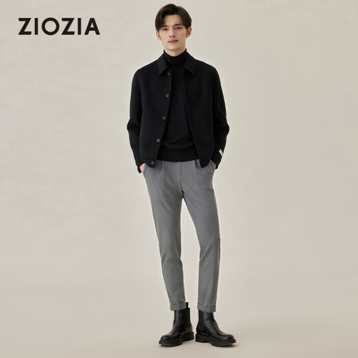 ZIOZIA【九牧王旗下】双面呢夹克外套男秋季羊毛都市质感上衣ZJJC4259B 黑色 100/175/96A