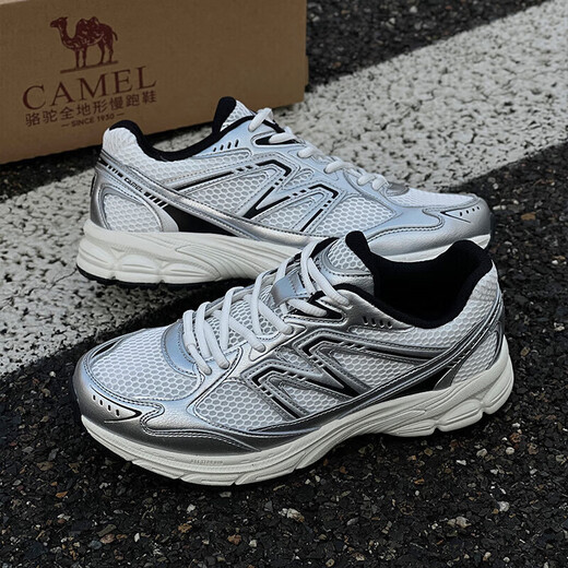 骆驼（CAMEL）追寻复古慢跑步男鞋厚底休闲运动鞋子 K14B09L7051 象牙白/银 42