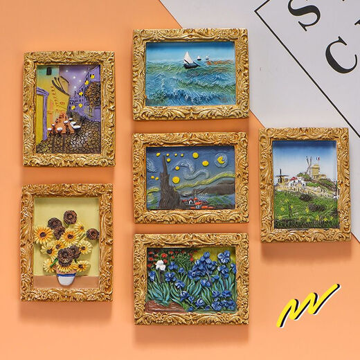 Pintas famosas tridimensionales 3D, pinturas al óleo decorativas magnéticas, fúnebre divertida y creativa Minagre magnética Resina de hierro pintado a mano Retro Absorción magnética Magre