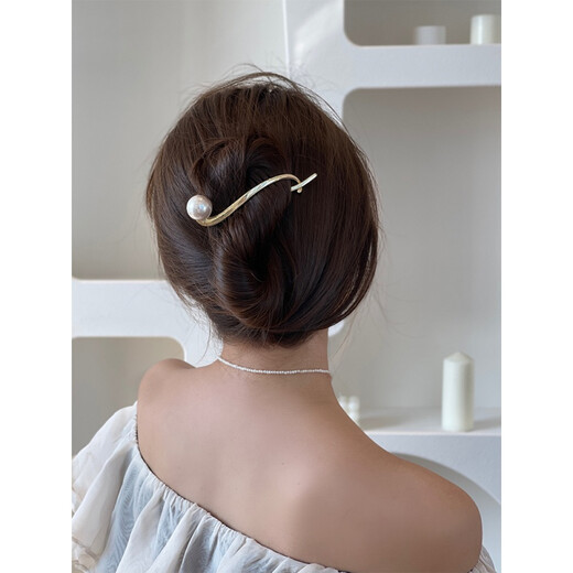 Bary Riff einfache Perlenhaarclip zurück-Kopf-Clip-Kopfschmuck Frog Knopf Frauen Sommerhaarclip Ein-Line-Clip mit Temperament golden
