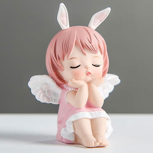 叕二叕卡通搪胶小天使小摆件创意少女心生日礼物卧室装饰品 安妮宝贝（粉）