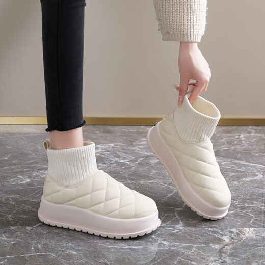
Belle-Ta series brand broken code genuine leather fur integrated snow boots for women new winter plus velvet thickened waterproof and non-slip cotton shoes black [5.0cm soft sole] 36