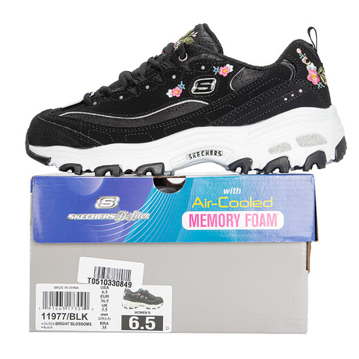 斯凯奇（Skechers）女鞋 时尚潮流熊猫鞋通勤出行休闲鞋轻便舒适透气缓震运动鞋 11977-BLK 35