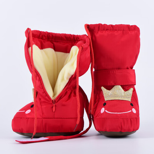 Tubaba autumn and winter baby soft-soled high-top plus cotton to keep warm 0-1 year old male and female baby warm shoes, foot covers, zipper waterproof, red tiger head, memory 13.5 cm, heel height 20 cm