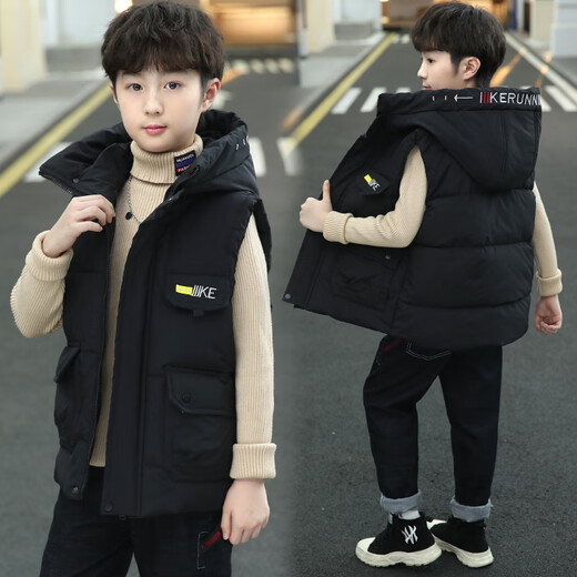 G.DUCKKIDS Little Yellow Duck 6-15 years old medium and large children autumn and winter down cotton vest boys hooded Korean style coat thermal vest black 150cm