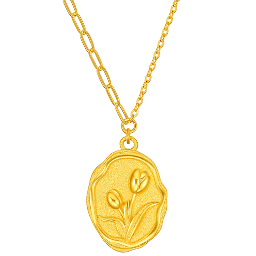 Saturday Blessing Tulip Gold Necklace Women's Gold Pendant Birthday Gift Price Approximately 4.69g Round Card-40+5cm