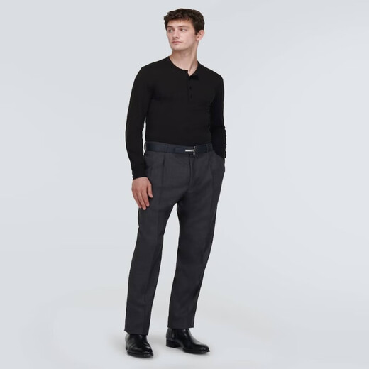 TOM FORD Men's Lyocell and Cotton Henley Long-Sleeved Top P00817753 Black 2XL CN 195/108A