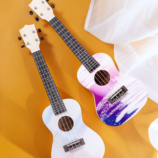 Hochwertige Ukulele-Anfänger, erwachsene weibliche und männliche Internet-Berühmtheit können kleine Gitarre 23-Zoll-Graffiti Purple Paket zwei spielen